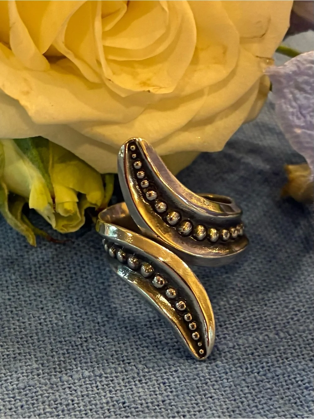 Sterling Silver Unique By-pass Ring w/ Oxidation Size 7